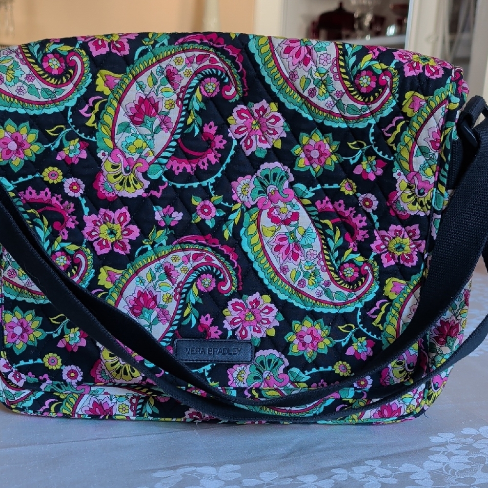 Vera Bradley Colorful Paisley Crossbody Bag - Black and Pink